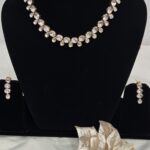 Dazzling Kundan Inspired White Stone Choker Necklace Set.