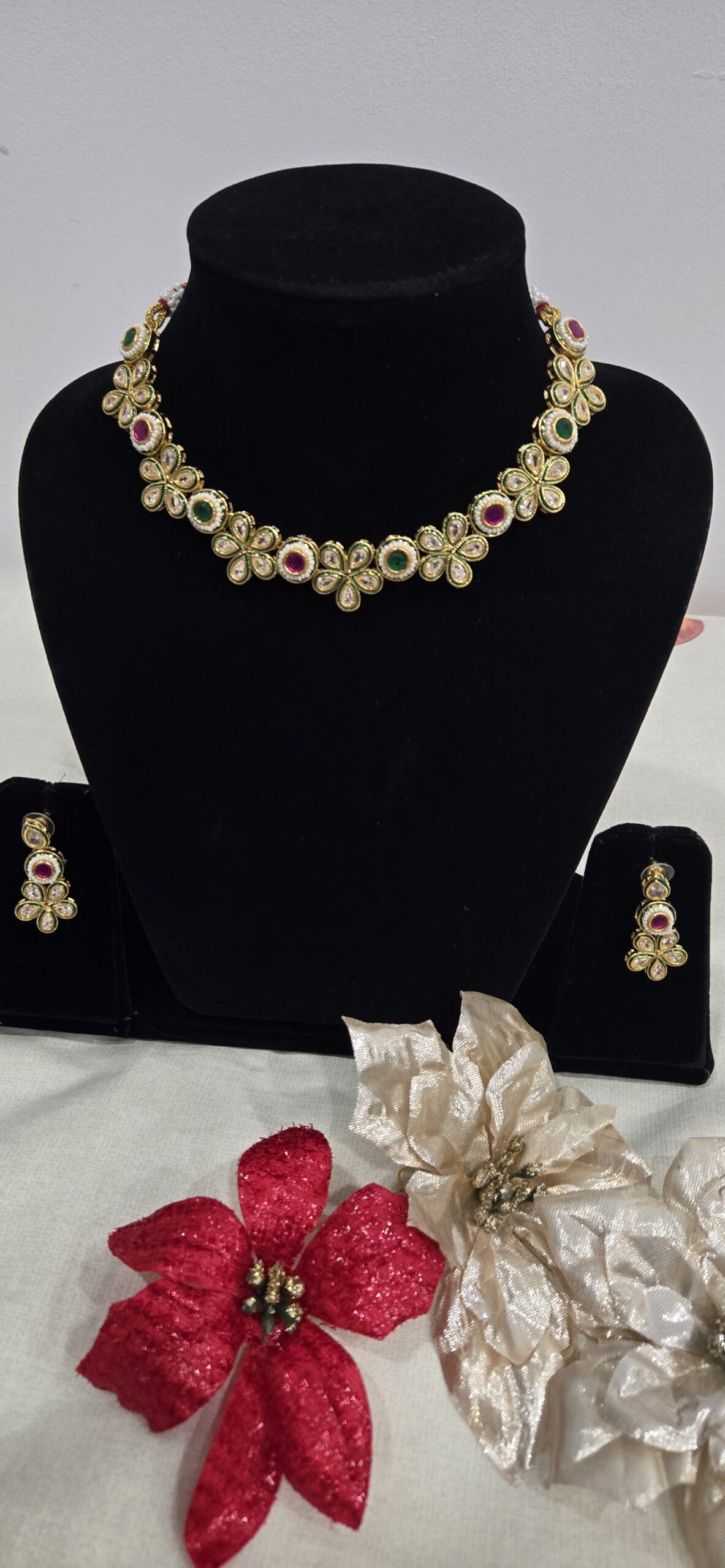 Vibrant Kundan with Floral Ruby & Emerald Stone Necklace Set