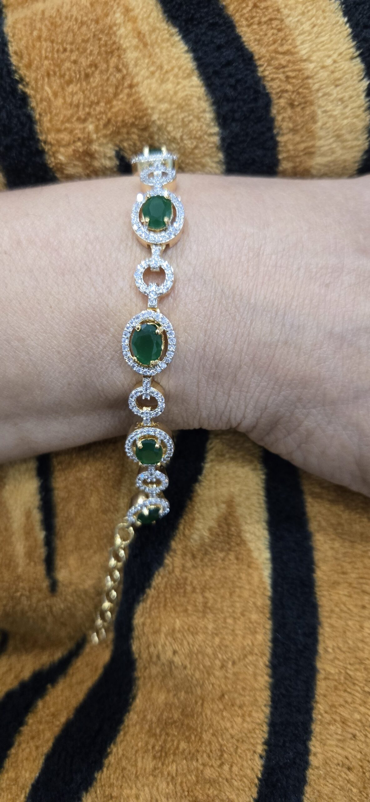 Luxurious Gold Plated Emerald & Diamond Look Bracelet