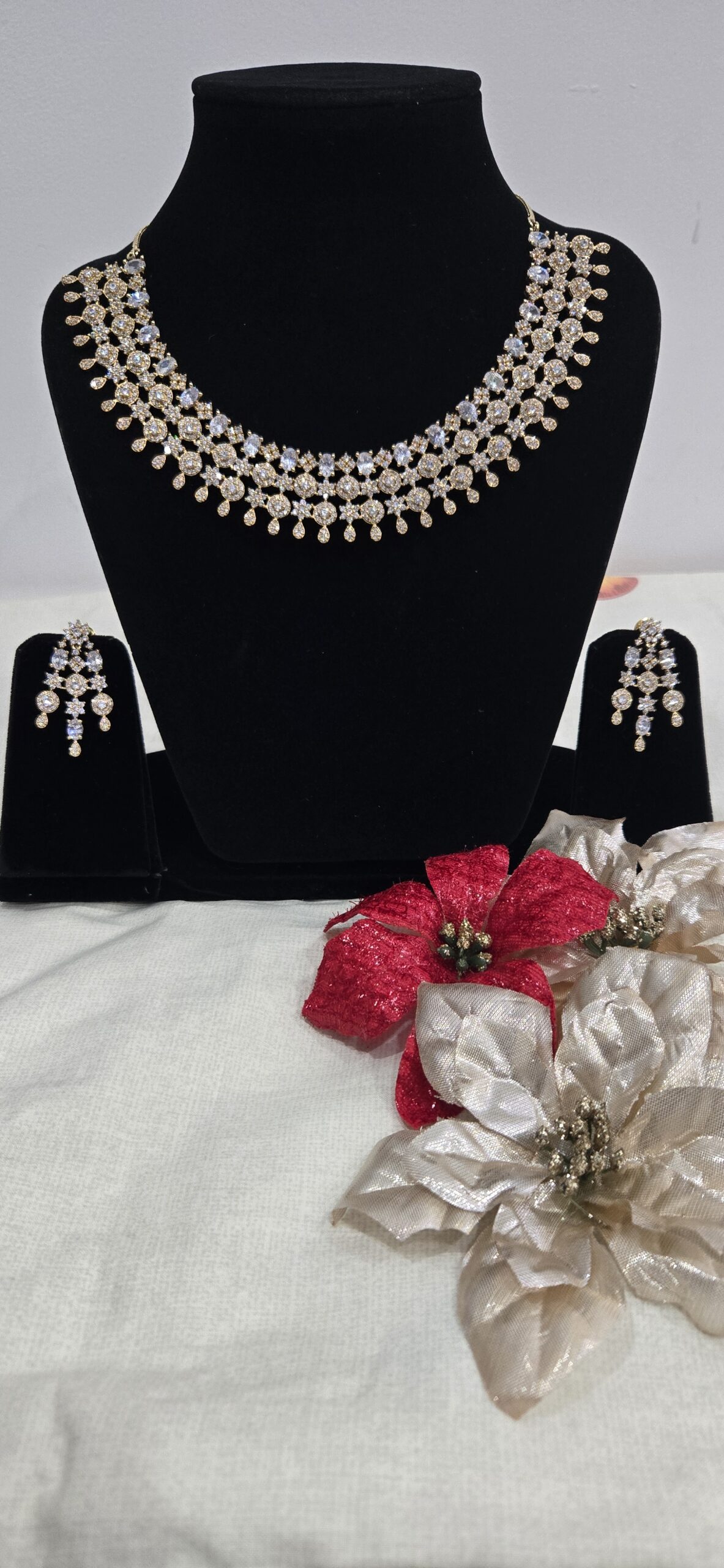 Elegant White Stone & Gold Plated Indian Necklace Set | Celebrity Style Statement Necklace