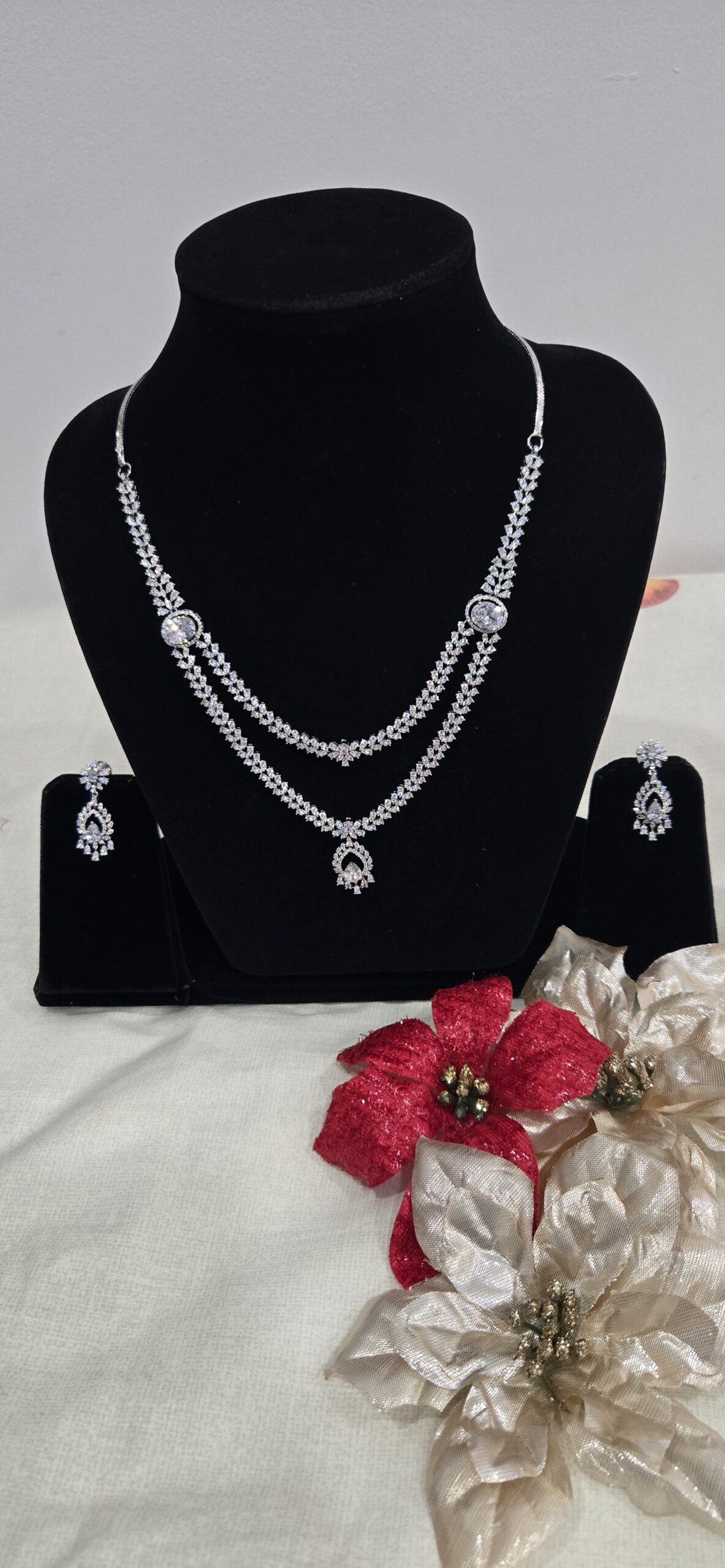 Elegant Silver Plated Long Chain Necklace Set
